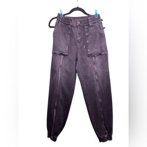 Fashion Nova Dark Gray Jogger Cargo Pants with Elastic Waistband Zipper Details